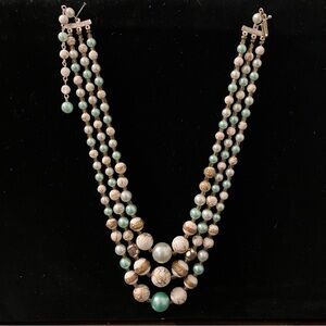 Vintage Beaded 3-Strand Costume Necklace Made in Japan